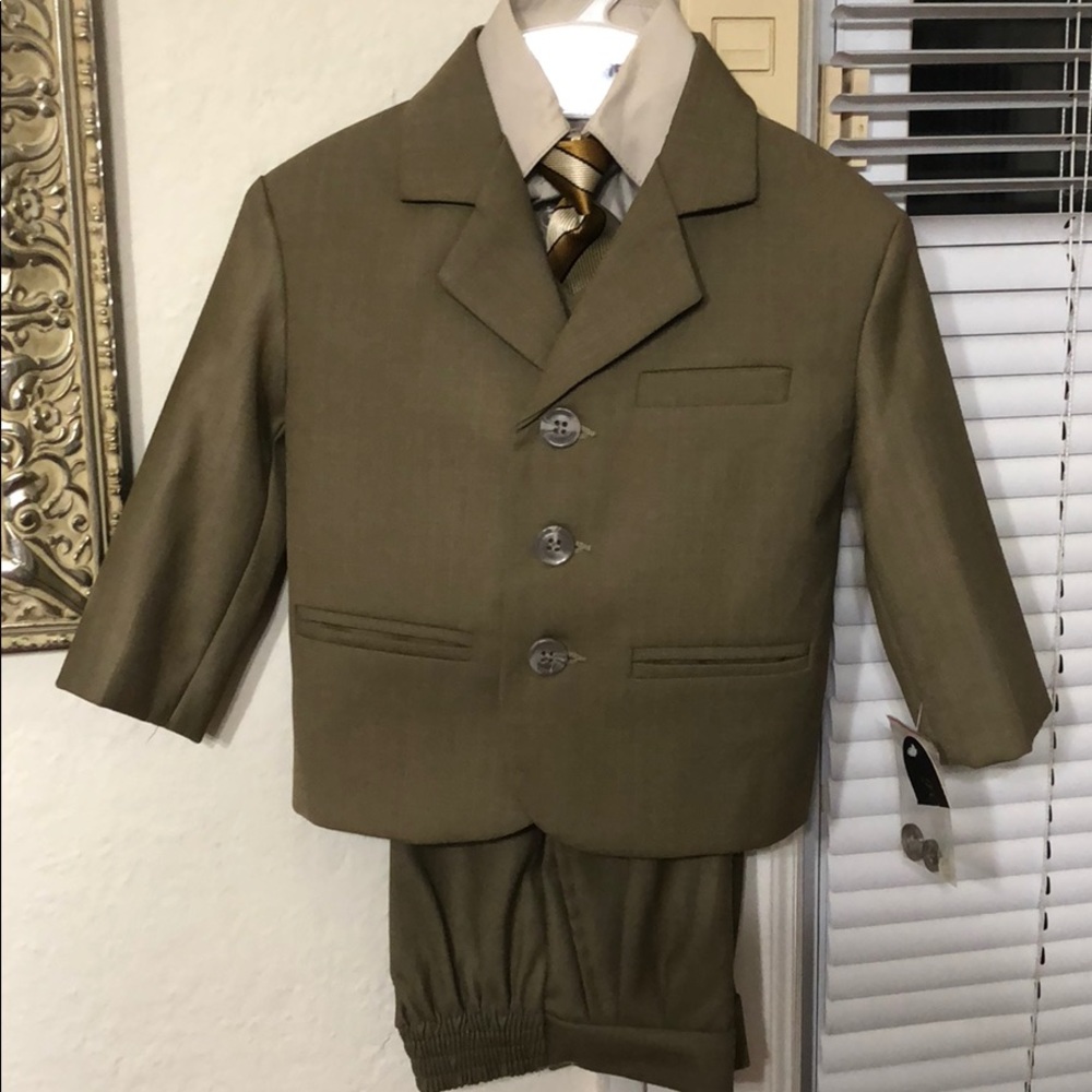 khaki colored boy suit